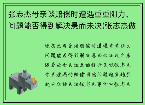 张志杰母亲谈赔偿时遭遇重重阻力，问题能否得到解决悬而未决(张志杰做客节目)