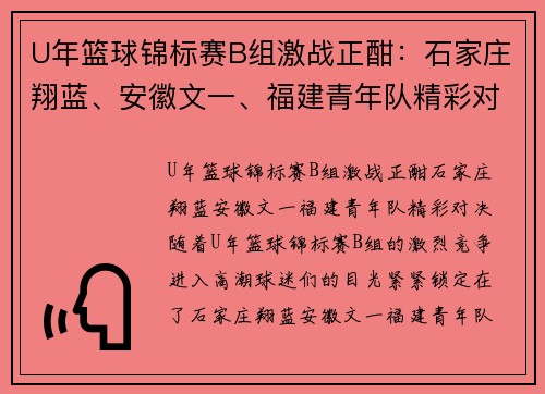 U年篮球锦标赛B组激战正酣：石家庄翔蓝、安徽文一、福建青年队精彩对决